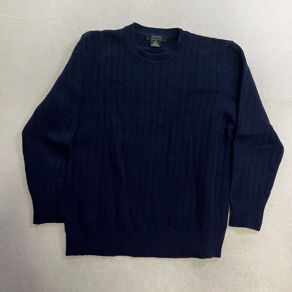 Giorgiolini Sweater Men's Medium Blue Wool Ribbed Knit Long Sleeve Made In Italy